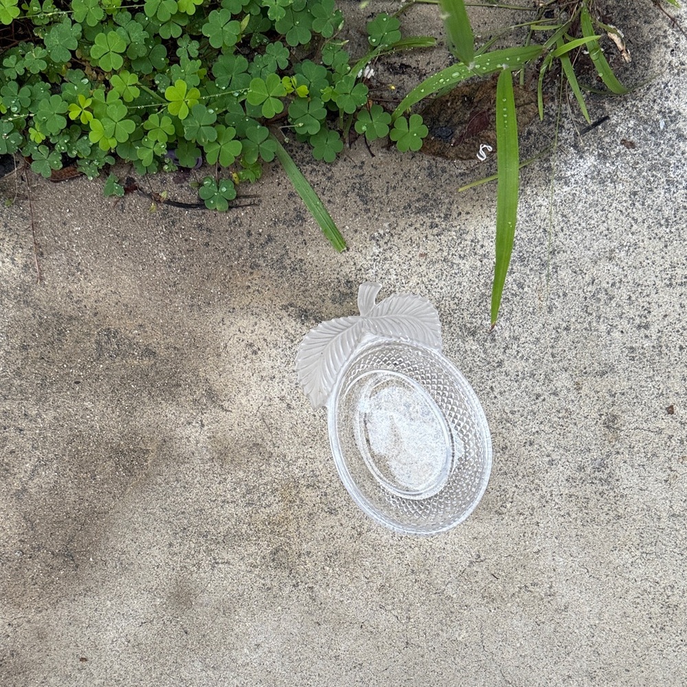 Vintage Clear Glass Leaf Detail Oval Dish
